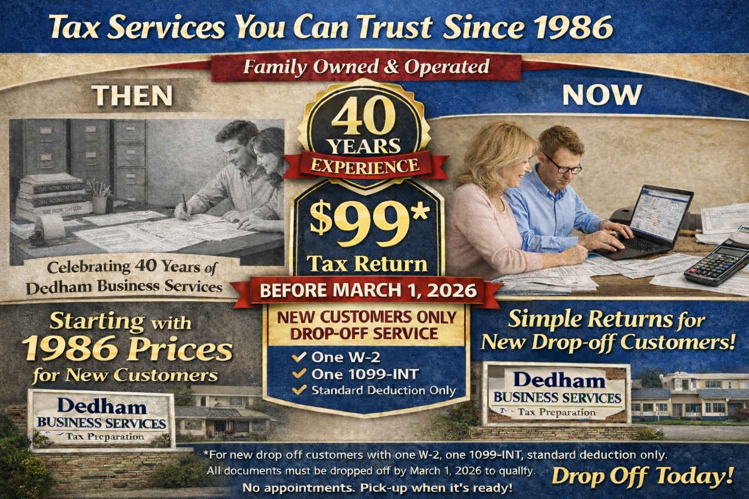 Special offer: $99 tax return for new drop-off customers before March 1, 2026